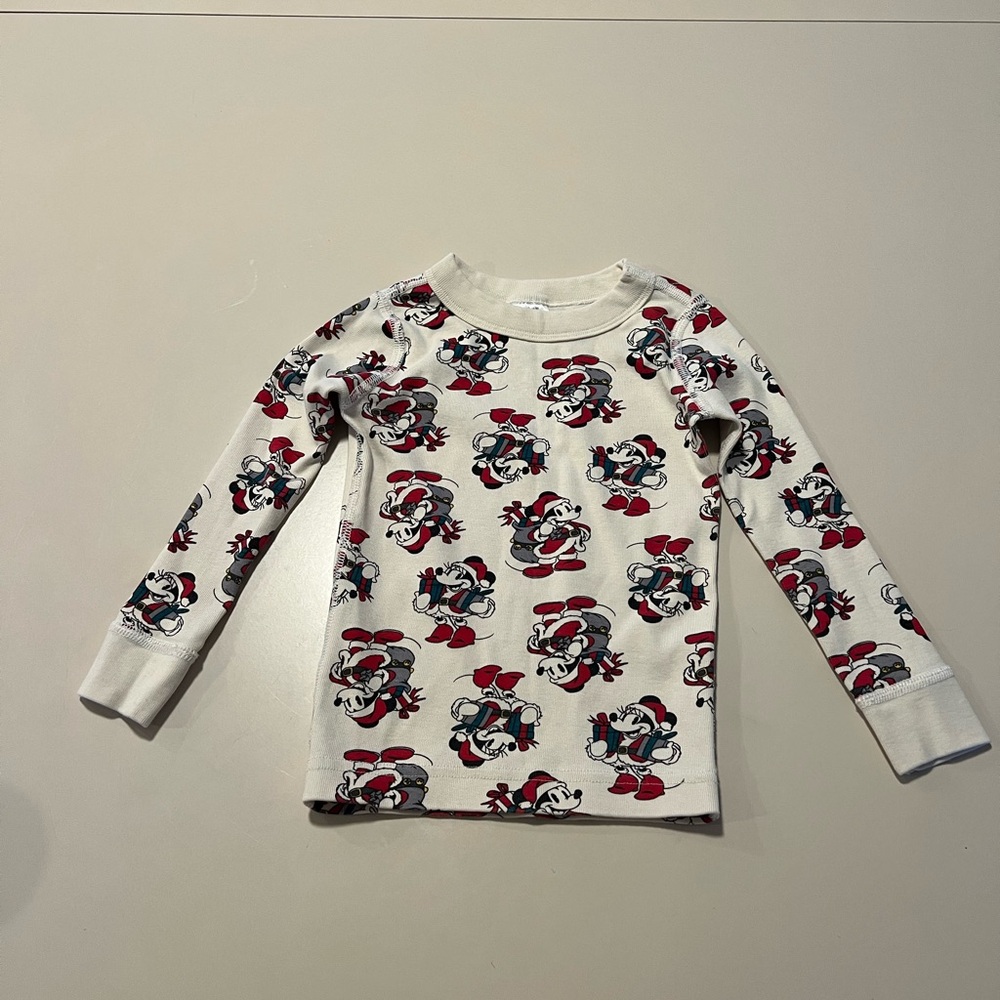 Mickey Mouse Disney Kids Long Sleeve Cartoon Print Shirt - Cream and Red